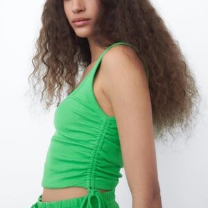 Ruched Ribbed Tank Top Zara Green